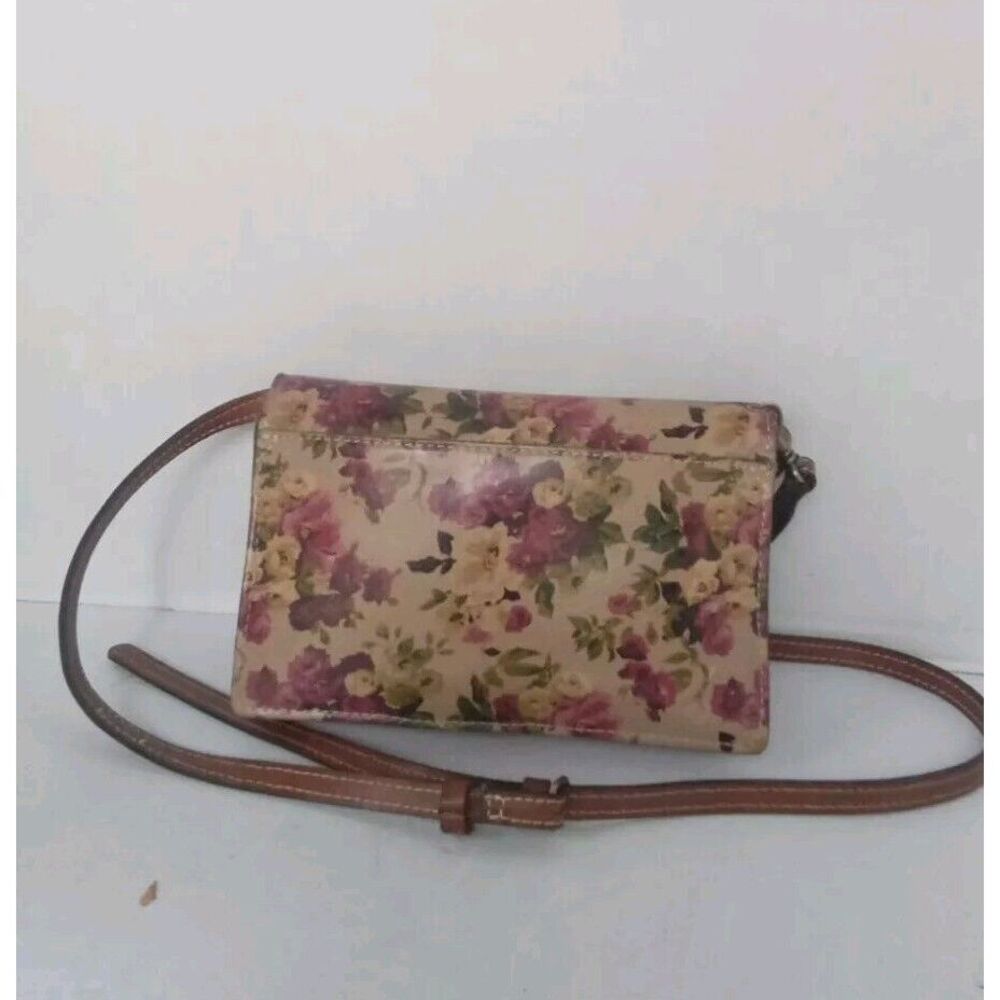 Vintage Floral Print‎ Crossbody Bag with Brown Leather Trim and Adjustable Strap